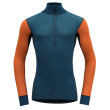 Camiseta funcional de hombre Devold Wool Mesh Man Half Zip Neck azul/naranja Flame