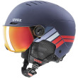 Casco de esquí para niños Uvex Rocket Jr. Visor azul oscuro navy - red stripes