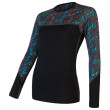 Camiseta de mujer Sensor Merino Impress, dl.rukáv negro/azul Black/Stripes