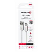 Cable de carga y datos Swissten Textile USB / USB-C 1,2 m plata stříbrná