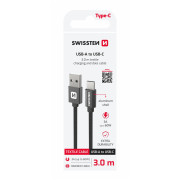 Cable de carga y datos Swissten Textile USB / USB-C 3 m negro černá