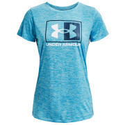 Camiseta de mujer Under Armour Tech Twist Box LU SSC azul Fuse Teal / Capri / White