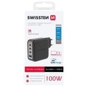 Adaptador Swissten GaN Travel Charger 100W 3X USB-C PD + USB-A