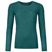 Camiseta de mujer Ortovox 185 Merino Tangram Ls W verde pacific green