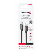 Cable de carga y datos Swissten Textile USB-C / USB-C 3 m negro černá