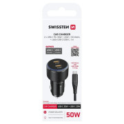 Adaptador Swissten Car Charger 2X USB-C PD, 50W + cabel USB-C / USB-C, 1 m