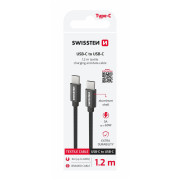 Cable de carga y datos Swissten Textile USB-C / USB-C 1,2 m negro černá