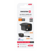 Adaptador Swissten SlideCharge Gan 45W, 1X USB-A 18W + kabel USB-C 0,75 m