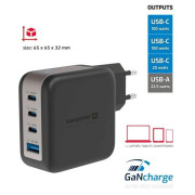 Adaptador Swissten GaN Travel Charger 100W 3X USB-C PD + USB-A