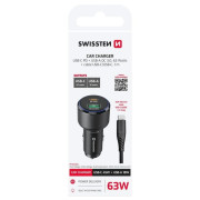 Adaptador Swissten Car Charger USB-C PD + USB-A, 63W + cabel USB-C / USB-C, 1 m