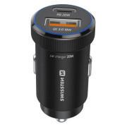 Adaptador Swissten Mini Car Charger USB-C PD + USB-A, 20W + cabel USB-C / USB-C, 1 m