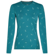 Camiseta funcional de mujer Icebreaker Women Merino 200 Oasis LS Crewe Snow Day azul claro Topaz/Hydro/Aop