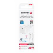 Adaptador Swissten GaN 1X USB-C 35 W + cable de datos USB-C 1,2 m