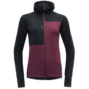 Sudadera funcional de mujer Devold Nibba Merino Jkt Hood Wmn rojo/negro Ink/Beetroot