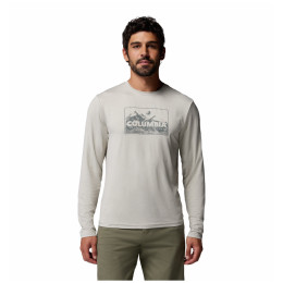 Camiseta de hombre Columbia Parsons Point™ Ls Graphic Tee beige Dark Stone Heather Framed Peakscape