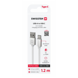 Cable de carga y datos Swissten Textile USB / USB-C 1,2 m plata stříbrná