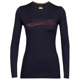 Camiseta funcional de mujer Icebreaker 200 Oasis LS Crewe Ski Stripes azul oscuro midnight navy