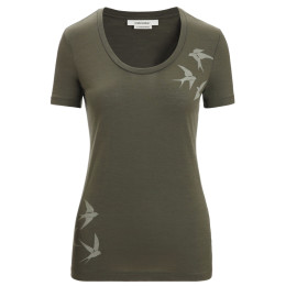 Camiseta de mujer Icebreaker Women Tech Lite II SS Scoop Tee Swarming Shapes verde Loden