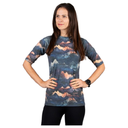 Camiseta funcional de mujer Drexiss All Alpine Peaks Merino Active azul/naranja