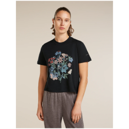 Camiseta de mujer Icebreaker Merino 150 Tech Lite SS Crop Tee NZ Flora negro BLACK