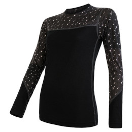 Camiseta funcional de mujer Sensor Merino Impress (long sleeve) negro Black/Pattern