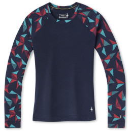 Camiseta funcional de mujer Smartwool W Merino 250 Baselayer Pattern Crew Bxd azul/rojo DeepNavyPinwheel