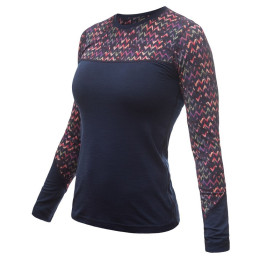 Camiseta de mujer Sensor Merino Impress, dl.rukáv azul oscuro deep blue/origami