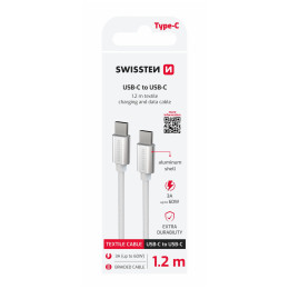 Cable de carga y datos Swissten Textile USB-C / USB-C 1,2 m plata stříbrná
