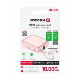 Batería externa Swissten Space 10000 mAh USB-C + Lightning rosa růžová