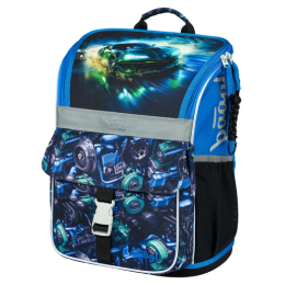 Mochila escolar para educación primaria Baagl Zippy azul/negro Závodní auto