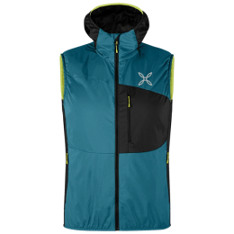 Chaleco de hombre Montura Traccia Octa Hooded Vest negro/turquesa SteelBlue/SunnyLime