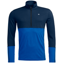 Sudadera funcional de hombre Ortovox 185 Rock'N'Wool Zip Neck azul/ azul claro Deep Ocean