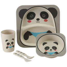 Vajilla infantil Vango Bamboo Panda Kids Set blanco/gris BambooPanda