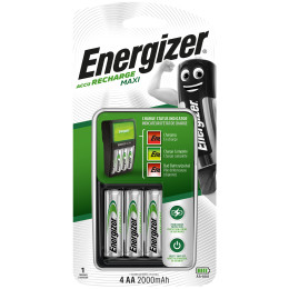 Cargador Energizer Maxi + 4AA Power Plus 2000 mAh negro/plata