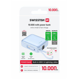 Batería externa Swissten Space 10000 mAh USB-C + Lightning azul modrá