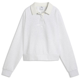 Sudadera de mujer Puma CLASS Relaxed Longsleeve Polo FL blanco White Glow Heather