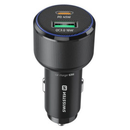 Adaptador Swissten Car Charger USB-C PD + USB-A, 63W + cabel USB-C / USB-C, 1 m