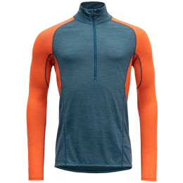 Camiseta funcional de hombre Devold Running Merino 130 Zip Neck Man azul/naranja Pond