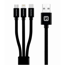 Cable de carga y datos Swissten TEXTILE 3in1