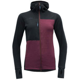 Sudadera funcional de mujer Devold Nibba Merino Jkt Hood Wmn rojo/negro Ink/Beetroot