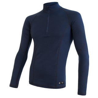 Camiseta funcional de hombre Sensor Merino DF zip azul DeepBlue