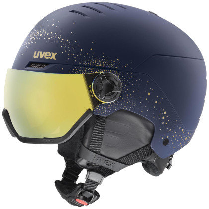 Casco de esquí para mujer Uvex Wanted Visor WE azul oscuro polar sparkles-gold matt