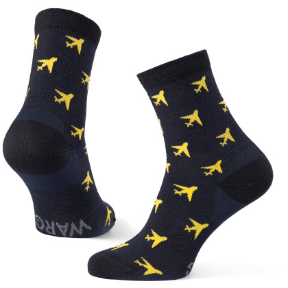 Calcetines Warg Happy Merino M Airplane azul/amarillo Navy/Yellow