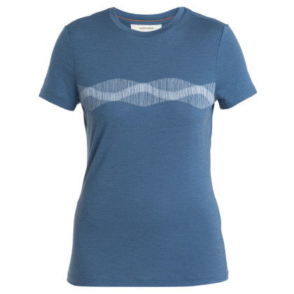 Camiseta funcional de mujer Icebreaker Women Merino 150 Tech Lite III SS Tee Mountain Lines azul Dawn