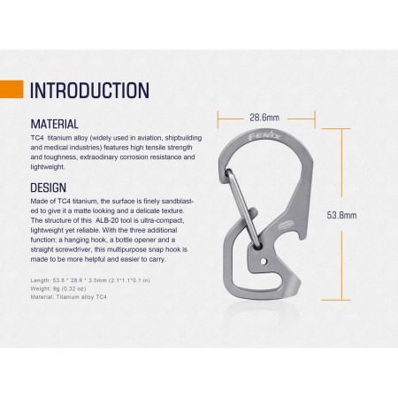 Mosquetón Fenix Mosquetón multifuncional de titanio Fenix ALB-20
