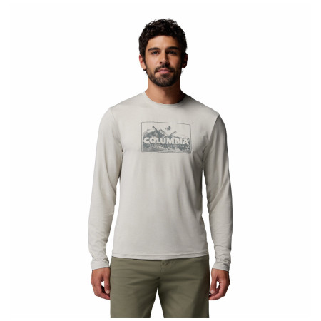 Camiseta de hombre Columbia Parsons Point™ Ls Graphic Tee beige Dark Stone Heather Framed Peakscape