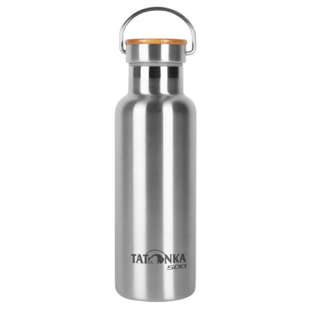 Botella térmica de acero inoxidable Tatonka Hot + Cold Stuff Bamboo Lid 500 plata