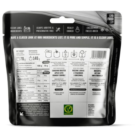 Comida deshidratada Lyo food Pastel de manzana con crumble