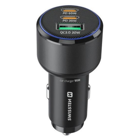 Adaptador Swissten Car Charger 2x USB-C PD + USB-A, 95 W + cabel USB-C / USB-C, 1 m