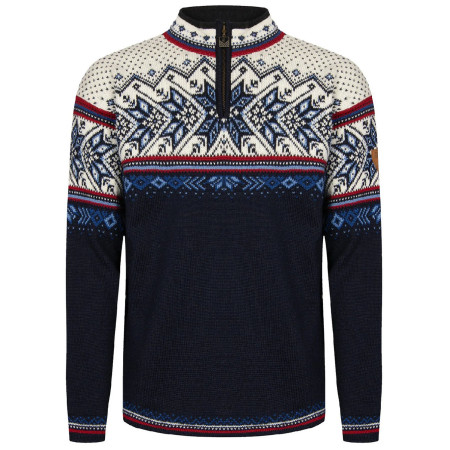 Jersey de hombre Dale of Norway Vail Masc Sweater azul oscuro Midnightnavy Redrose Offwhite